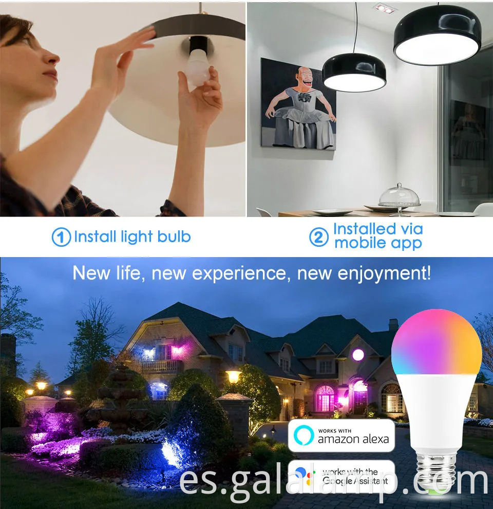 Bombilla LED RGBW inteligente con control de voz para iluminación doméstica